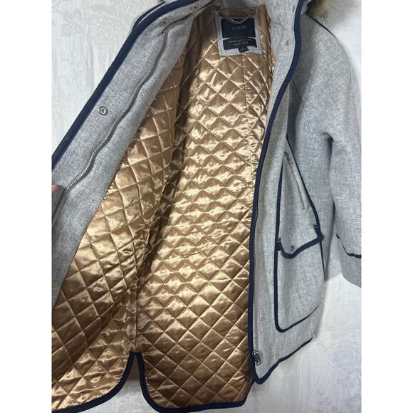 J Crew Coat 4 Gray Italian Stadium Cloth Nello Gori Wool Quilt Lined Fur Trim - Picture 8 of 14